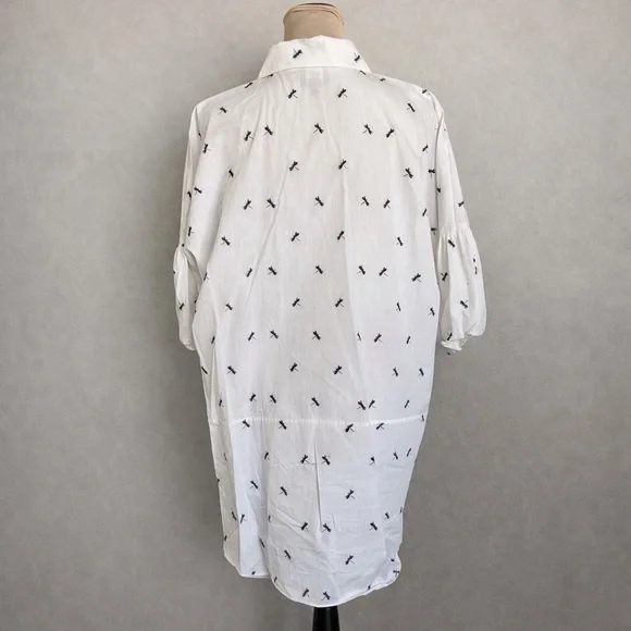 W by Worth White Dragonfly Print Cotton Tunic Top Size L - Picture 3 of 8